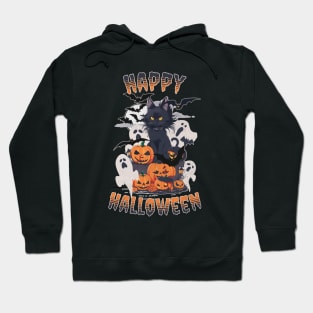 HAPPY HALLOWEEN - BLACK CAT, GHOSTS & PUMPKINS Hoodie